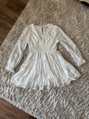 Altar'd State White Swiss Dot Tiered V-Neck Dress